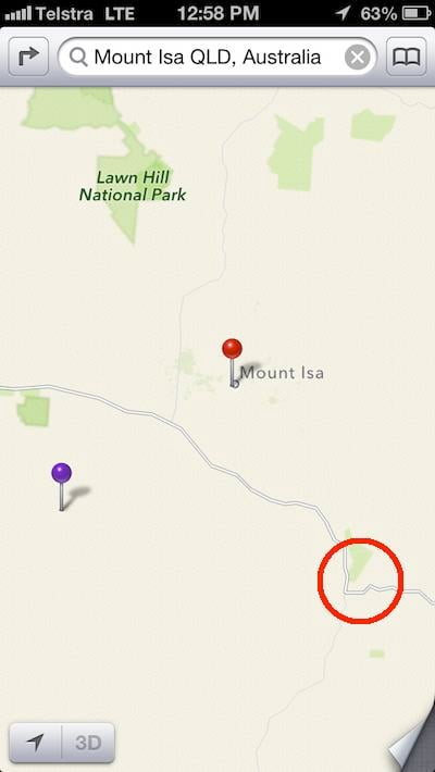 Mount Isa's location, according to Apple Maps