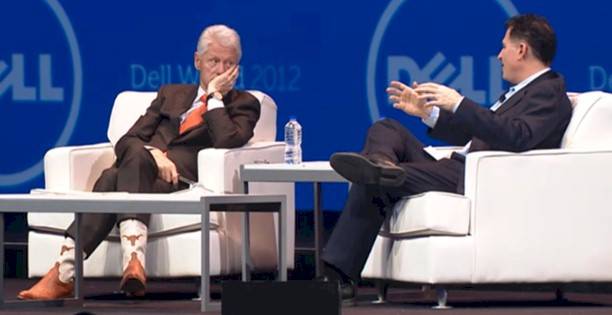 President Bill Clinton showing off his boots and his brains at Dell World