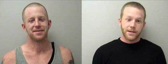 Aric Hale (L) and Sean Hale (R) pose for Manchester Police Department mugshots