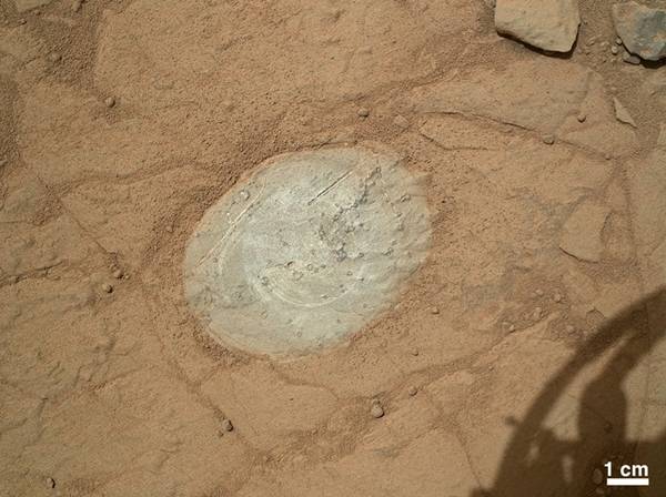 Brushed area of Martian rock