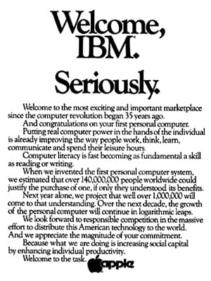 Apple Wall Street Journal advertisement Welcome IBM, Seriously
