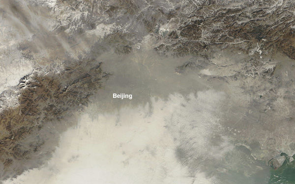 Beijing's 'Airpocalypse' as imaged by the Moderate Resolution Imaging Spectroradiometer (MODIS) on NASA's Terra satellite – January 14