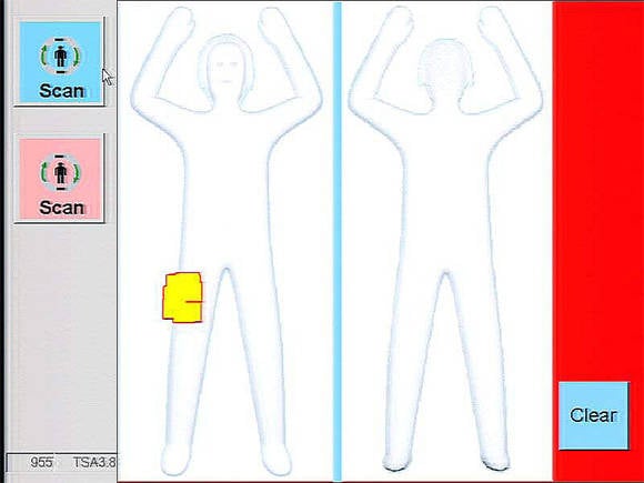 Screenshot of body-scanner Automated Target Recognition in action