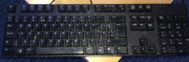 A keyboard spattered with grunge