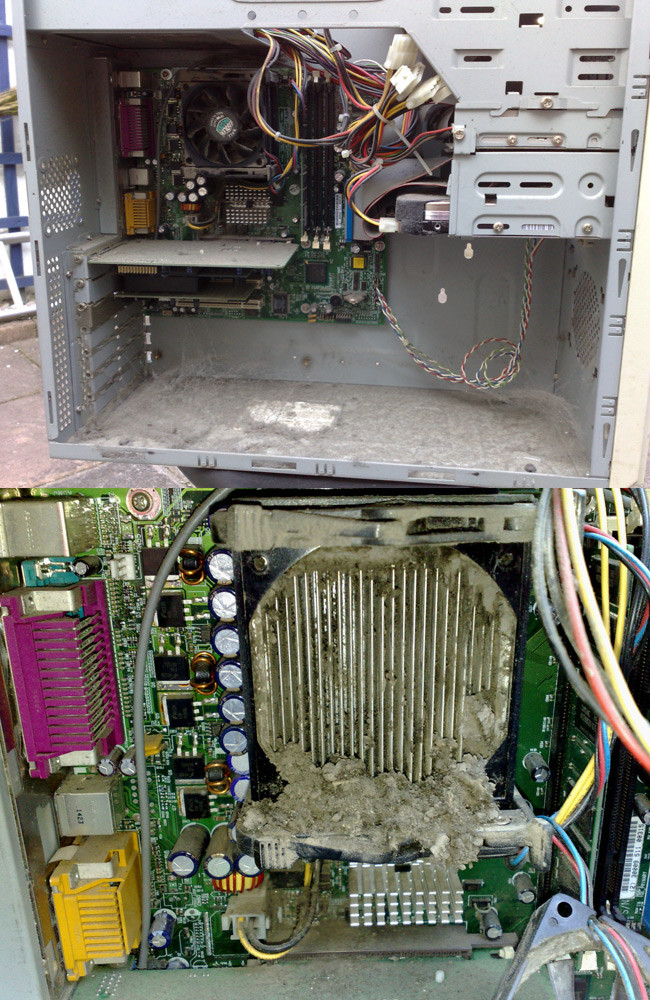 Two views of a dust-packed PC