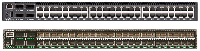 The RackSwitch GS8264T, top, and the RackSwitch GS8264CS, bottom