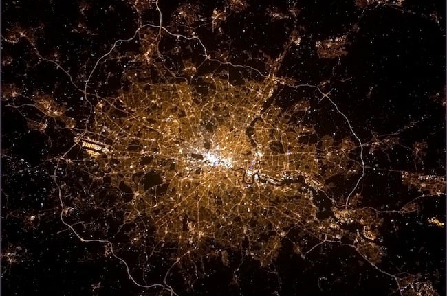 London from the International Space Station, credit Commander Hadfield