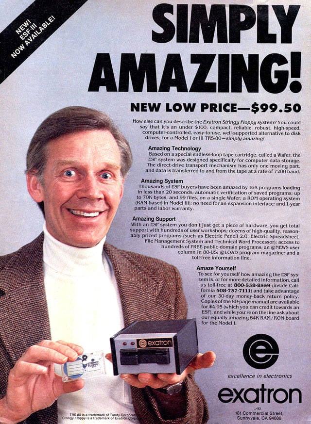 Exatron Stringy Floppy advert