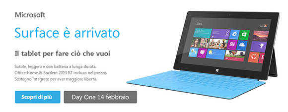Online ad for Surface RT in Italy