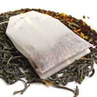 A teabag and loose tea