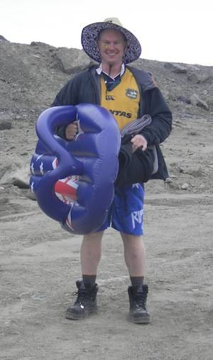 Antarctic Sysadmin Richard Youd preparing for a swim on Australia Day