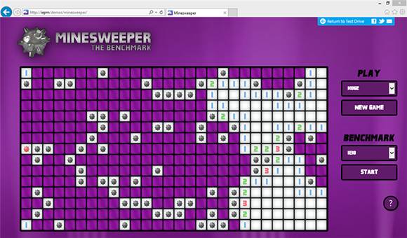 Screenshot of Minesweeper demo running in IE10