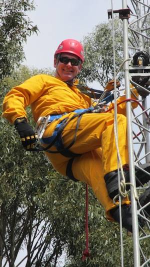 Richard Youd undergoing tower rescue training. Photo Copyright Doug McVeigh