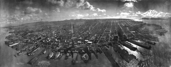 San Francisco seen from a kite after the 1906 earthquake. Pic: US Library of Congress