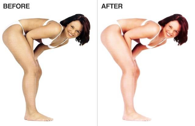 The before and after effects promised by Dove's fake Photoshop action