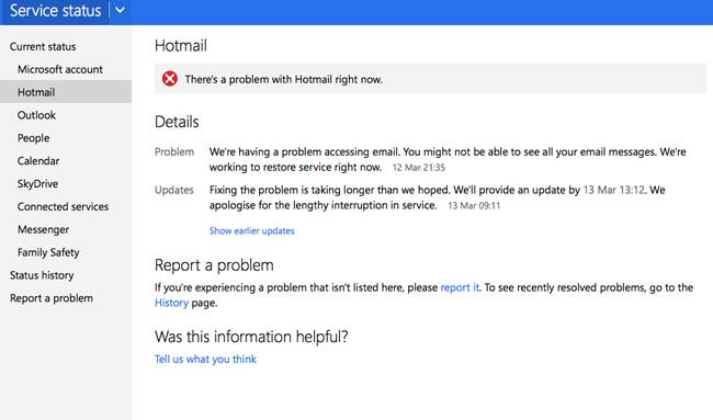 hotmail & outlook outage