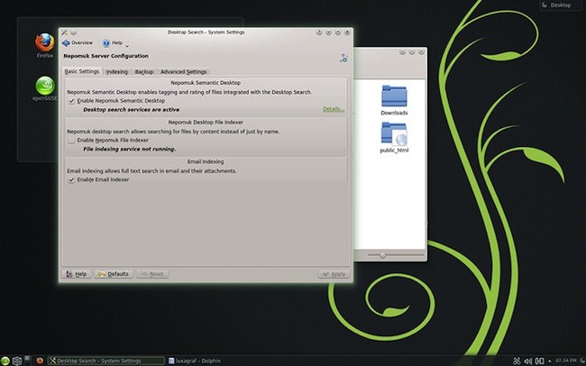Screenshot of the openSUSE 12.3 search settings screen