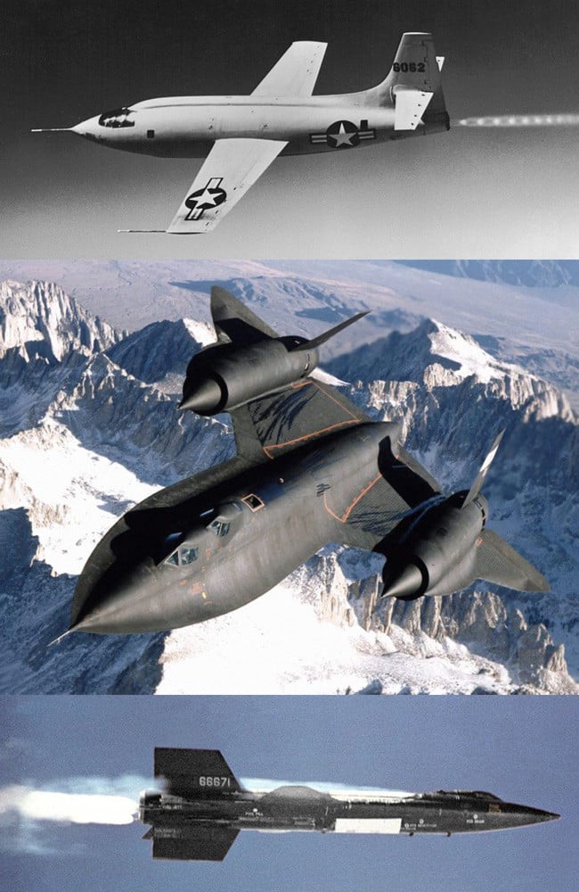 The Bell X-1, Lockheed SR-71 and North American X-15. Pics: NASA