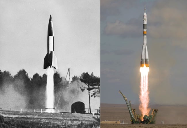 Launches of a V2 and Soyuz