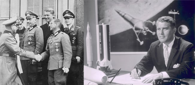 Wernher von Braun at Peenemünde in 1942 (left), and in his office the US
