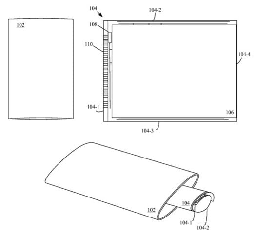 Illustration for Apple patent entitled 'Electronic Device with Wrap Around Display'