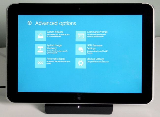 HP ElitePad 900 Windows 8 Pro tablet advanced options