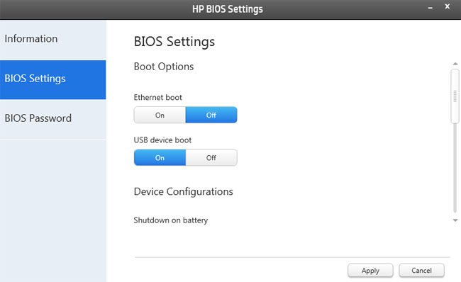 HP ElitePad 900 Windows 8 Pro tablet BIOS control panel