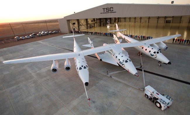 Virgin Galactic spaceship and mothership on the tarmac in Mojave, California. Pic: Virgin Galactic