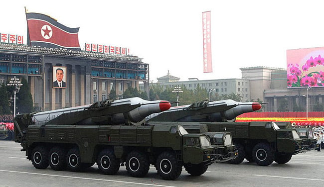 Two Musudan missiles in Pyongyang in October 2010