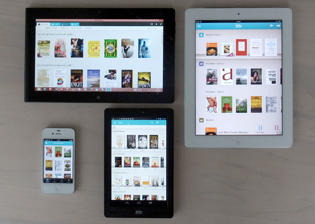 Kobo Arc 7in Android tablet with iPhone, iPad and Lenovo ThinkPad Tablet 2