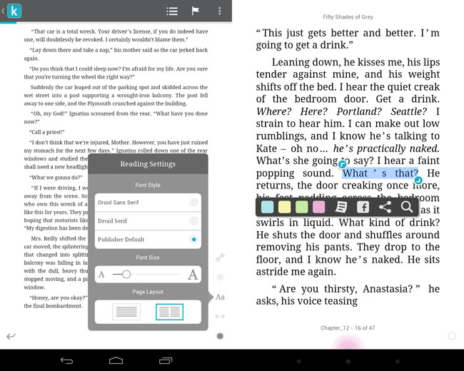 Kobo Arc 7in Android tablet fonts and spacing