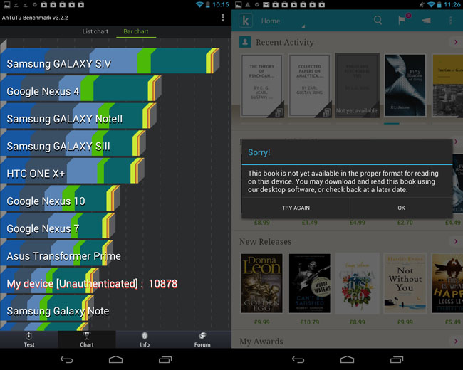 Kobo Arc 7in Android AnTuTu results and format warning