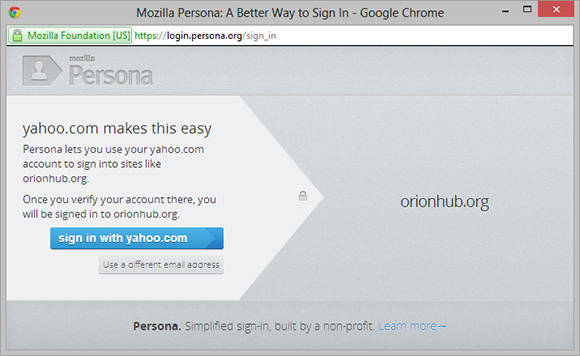 Screenshot showing Persona integration with Yahoo!