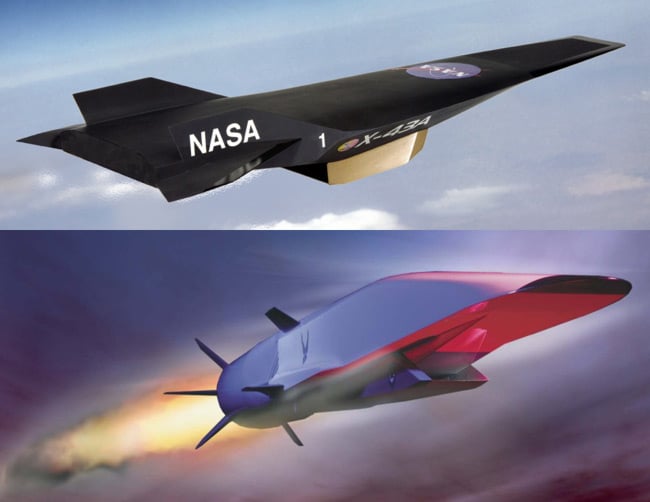 The X-43 and X-51 scramjet vehicles. Pics: Boeing/NASA/DARPA