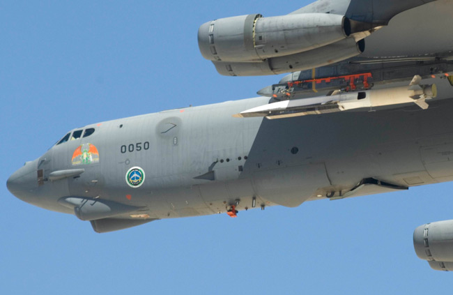 The X-51 suspended under the wing of a B-52