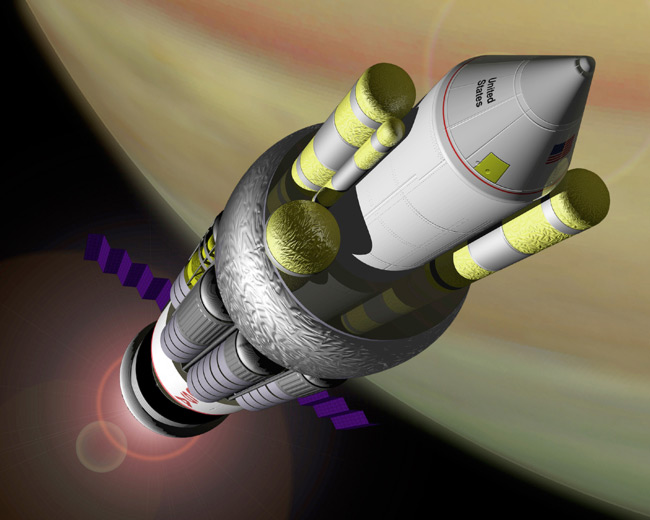 Artist's impression of the proposed Orion spacecraft heading away from Earth. Pic: NASA