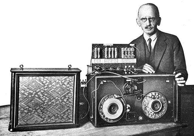 Fritz Pfleumer with his magnetic tape recorder