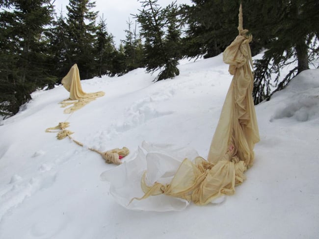 The remains of the balloon in the snow