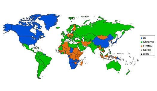 Worldwide browser-usage map from StatsCounter