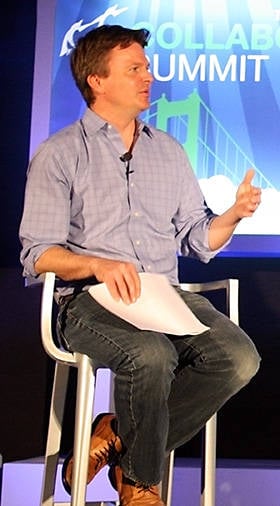 Photo of Jim Zemlin at Linux Collaboration Summit 2013