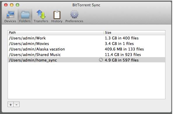 Selecting folders to sync with BitTorrent's new tool