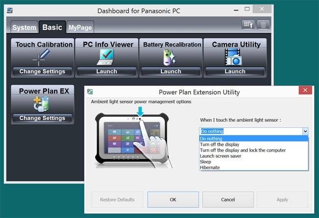 Panasonic Toughpad FZ-G1 ambient light sensor options