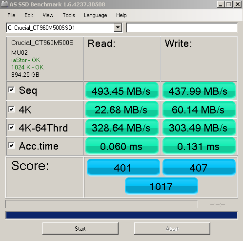 Crucial M500 SSD AS SSD results