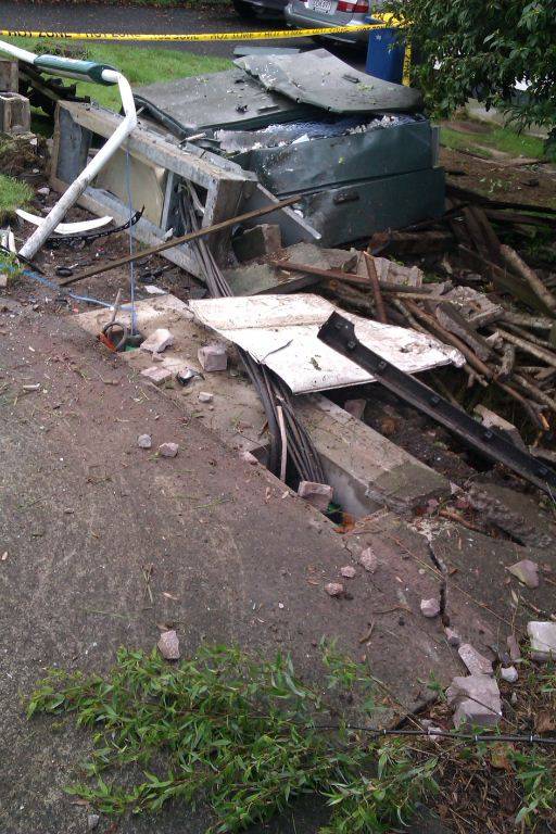 A New Zealand FTTTN cabinet that survived being hit by a car