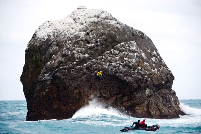 Nick Hancock lands on Rockall in 2012. Pic: Michael Schofield