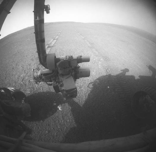 View of Mars rover Opportunity's tracks from its hazard-avoidance camera