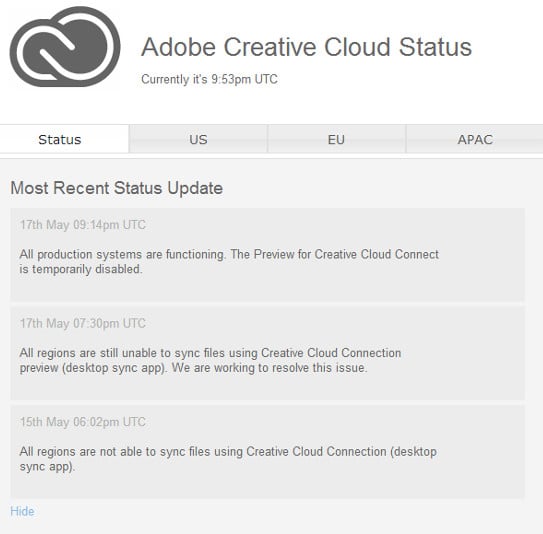 Adobe cloud connect fail