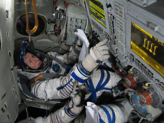 Tim Peake training in a Soyuz simulator