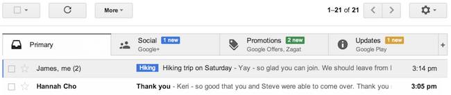 The new Gmail inbox interface