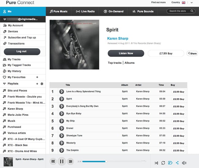 Pure Connect online music browser